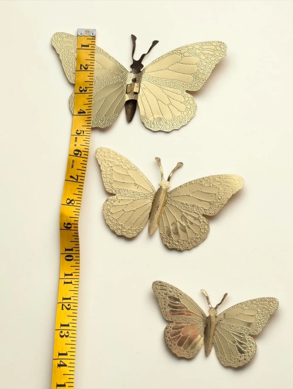 Vintage Gold Metal Butterfly Wall Decor Set of 3 Embossed Dimensional